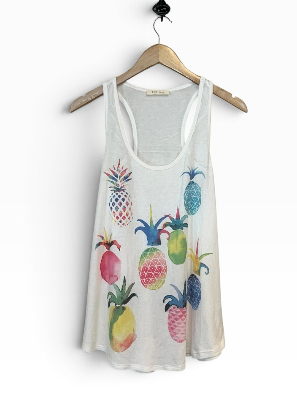 Phil Love White Watercolor Pineapple Tank Top Size Medium